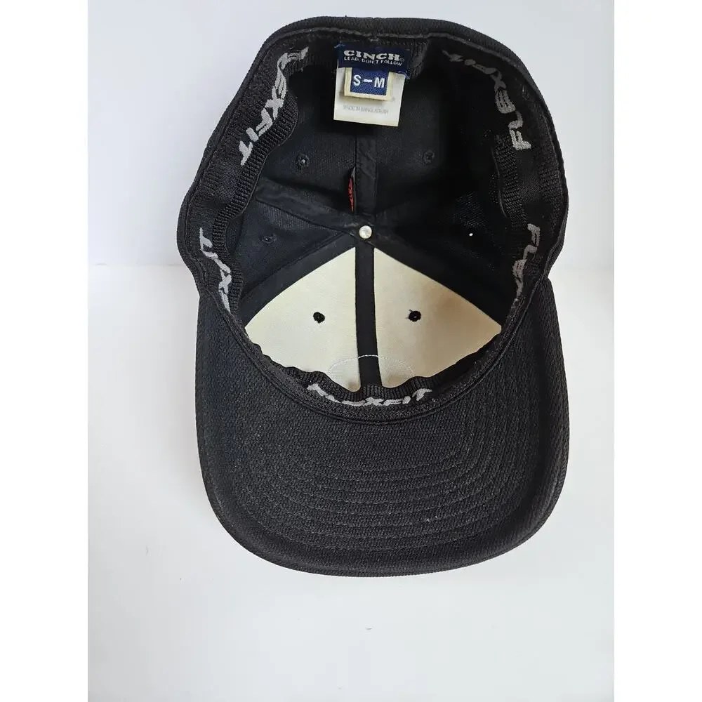 Cinch Flexfit Hat Black S/M Rubber Logo Patch Stretch Fit Western Rodeo Cap